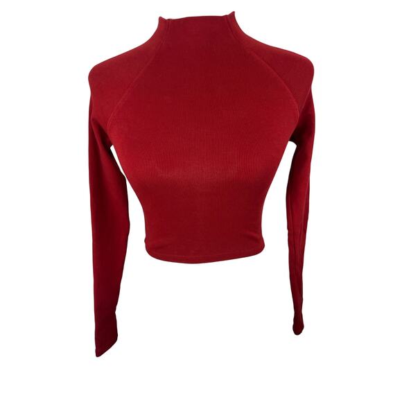 Zara Red Fitted Long Sleeve Crop Top Turtleneck Size Small - Picture 1 of 5